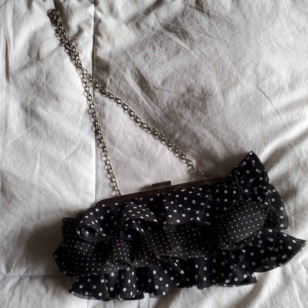 Black and white polka dot clutch